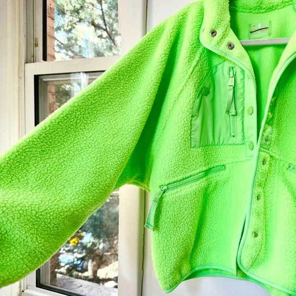New Free People Hit The Slopes Fleece Jacket Bomber FP Movement Lime Green XS - Picture 4 of 9